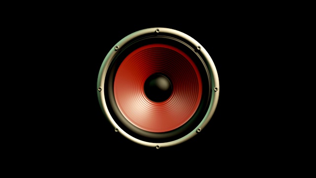 音箱与红膜隔离在黑色播放现代音乐循环视频素材