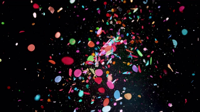 SLO MO LD粉色气球弹出并向空中释放五彩纸屑视频素材