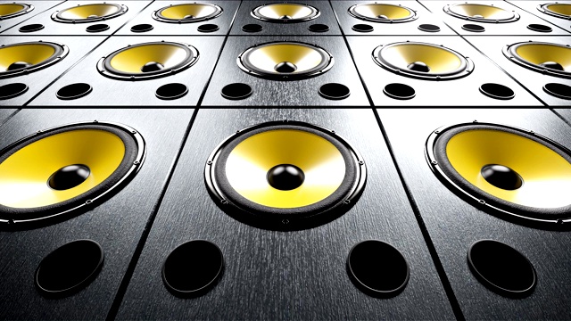静态视图的音频扬声器与黄色膜堆叠成行播放音乐视频素材