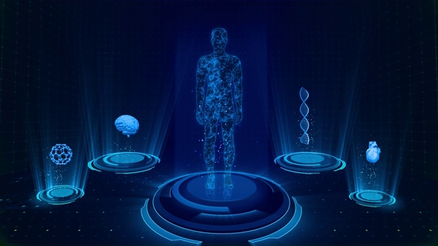 未来的医疗用户界面与HUD和信息图表元素。虚拟技术背景视频素材