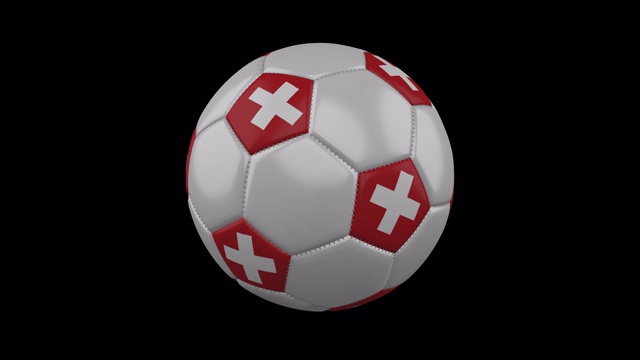 瑞士国旗上的一个球在透明的背景上旋转，阿尔法通道循环视频素材