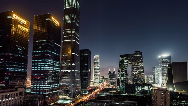 T/L鸟瞰图北京天际线和市中心在晚上/北京，中国视频素材