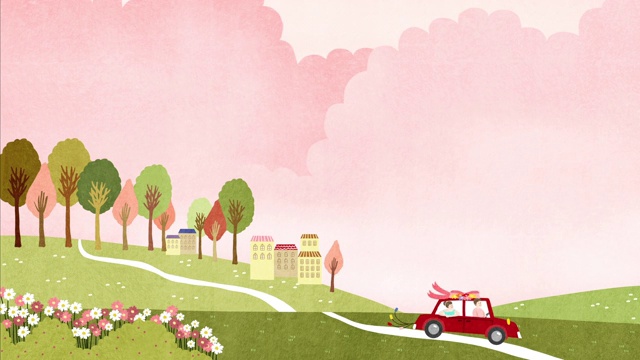 婚礼车上山，粉红色的天空景色视频下载