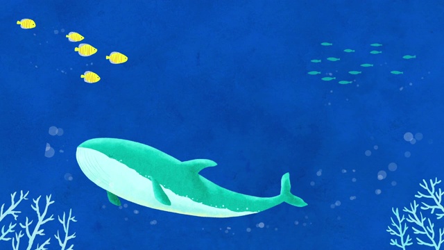 鲸鱼和一群鱼在海里游泳视频素材