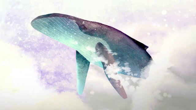 一只鲸鱼在云里游泳视频素材
