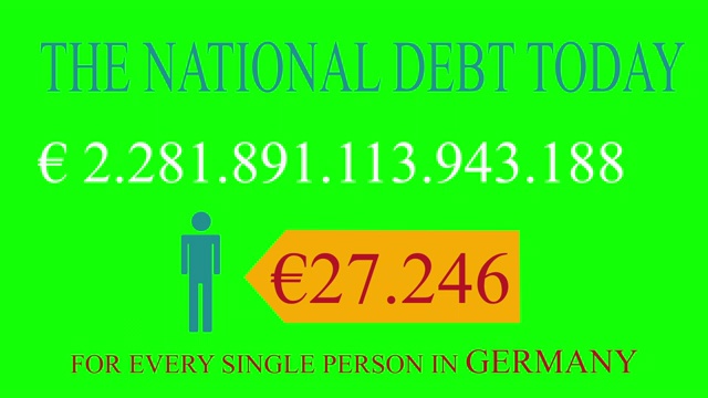 国家债务实时时钟计数器为德国在绿色屏幕上视频素材