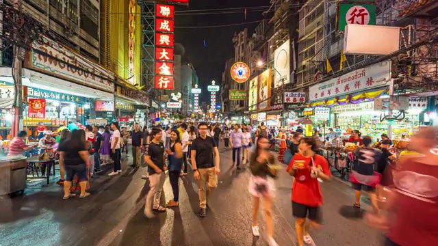 曼谷唐人街夜间的超延时，泰国视频素材