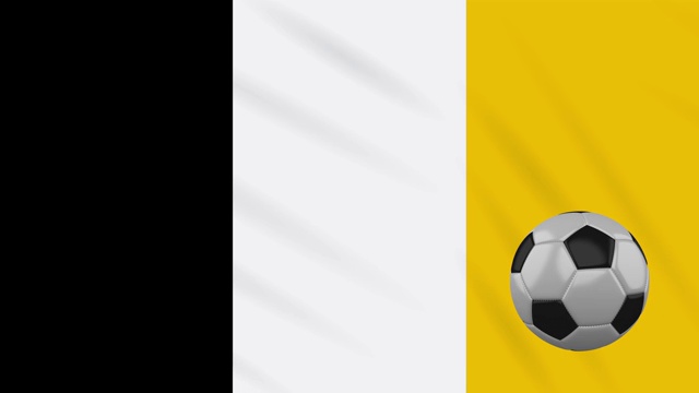 马塔贝莱兰旗帜和足球在舞动的布料背景下旋转，循环视频素材