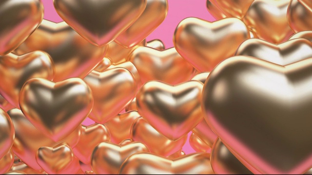 抽象三维黄金心形几何形状循环动画背景，情人节，4k超高清。视频素材