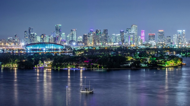 时间流逝-迈阿密市区天际线美丽的夜景- 4K视频素材