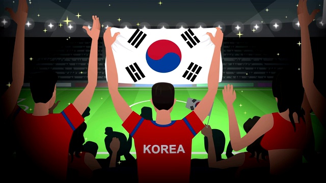 卡通球迷欢呼的韩国足球动画视频素材