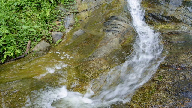 小瀑布在森林岩石背景视频素材