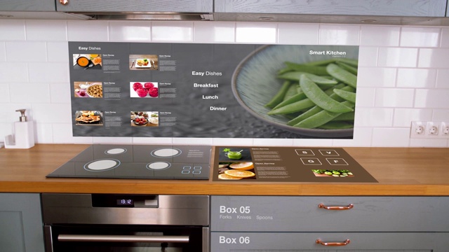 现代厨房虚拟互动显示视频素材