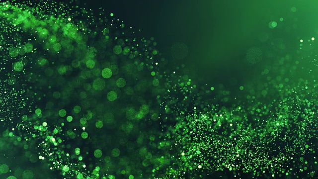 4k抽象粒子波Bokeh背景-绿色，祖母绿-美丽的闪光环视频下载