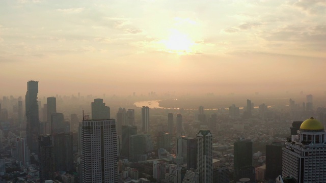 航拍视角,曼谷,日落,中间部分视频素材