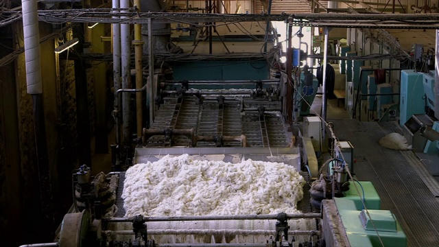 羊毛在加工厂洗涤视频素材