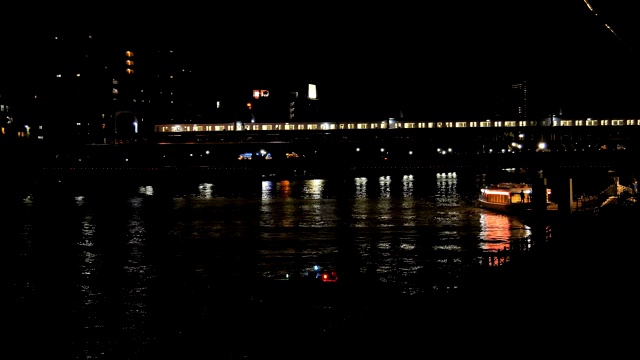 桥边火车的夜景视频素材