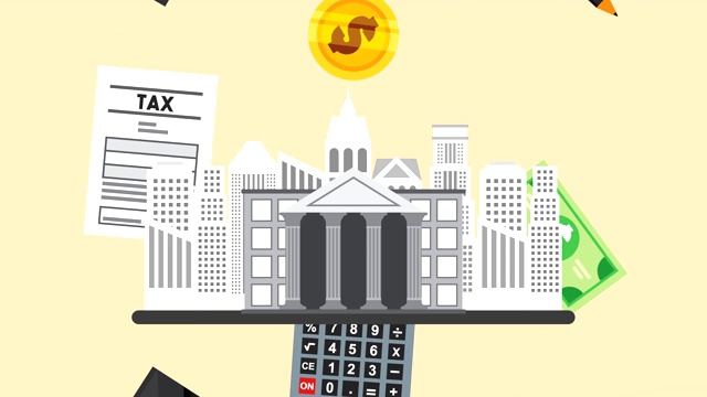 纳税时间与银行建设和设置图标视频素材
