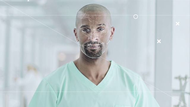 面部识别技术扫描医院男护士身份视频素材