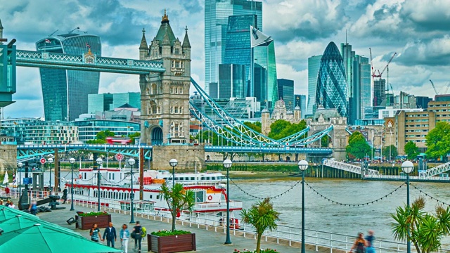 伦敦。塔桥。商业区。鸟瞰图视频素材