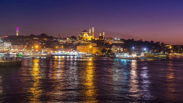 土耳其伊斯坦布尔夜景的时间流逝。视频素材