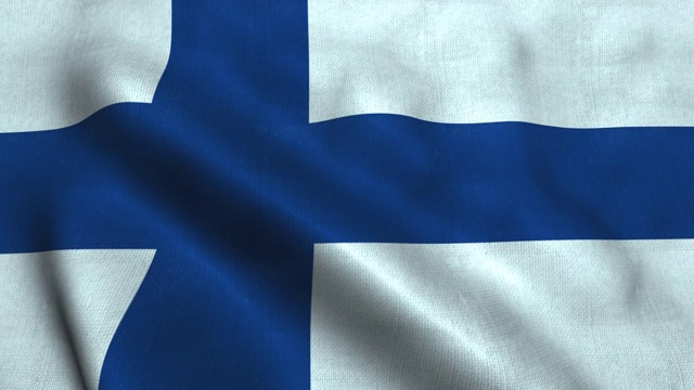 芬兰国旗在风中飘扬。芬兰共和国国旗视频下载
