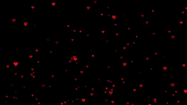 心的背景。动画情人节贺卡，3月8日，妇女节。飞行的心动画在黑色的背景视频素材