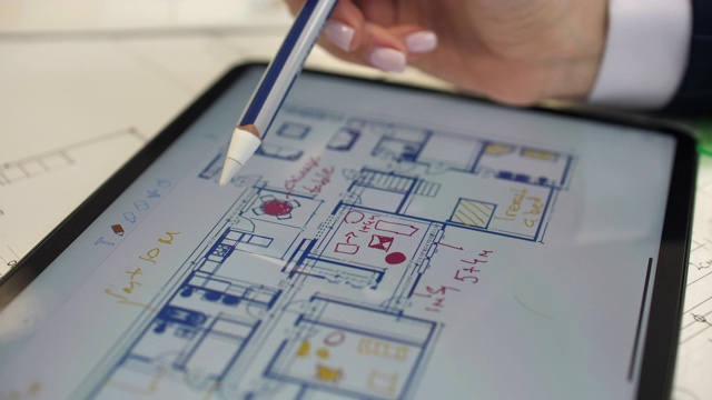 建筑师使用平板电脑设计住宅蓝图视频素材