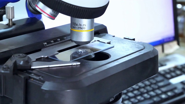 近手科学家在实验室使用光学显微镜。视频素材