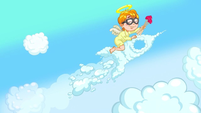 小天使骑着火箭穿过天空。视频素材