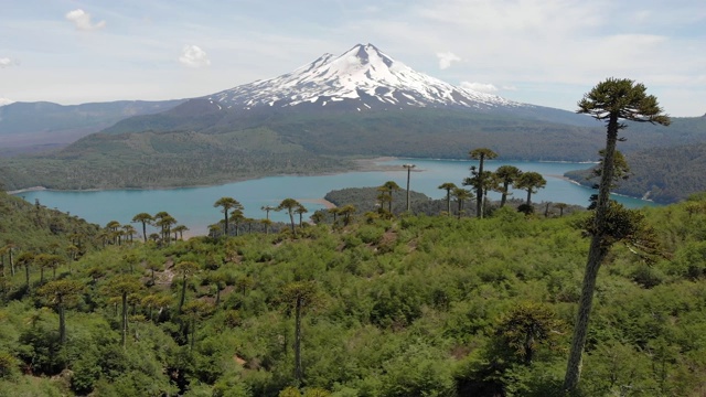 孔吉里奥国家公园里的亚伊马火山和孔吉里奥湖鸟瞰图视频素材