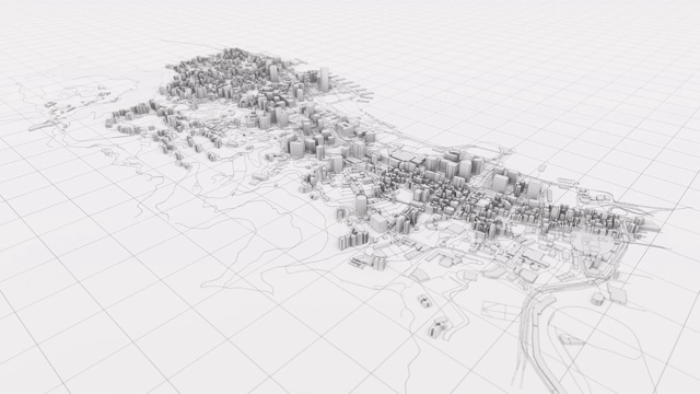 在虚拟空间中构建一个带有建筑和道路的抽象的白色3D城市视频下载