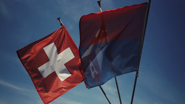 瑞士国旗、卢加诺市国旗和提契诺州国旗视频下载