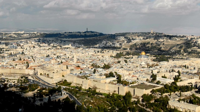 鸟瞰图耶路撒冷老城与塔的大卫视频素材