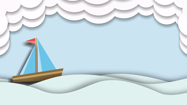 船在云和阳光中航行。折纸的概念视频下载