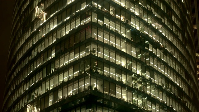 商圈的摩天大楼夜景从下往上，超陷视频素材