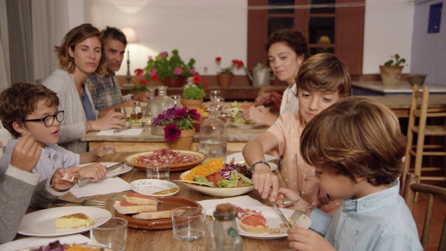 家人和朋友在家吃饭视频素材