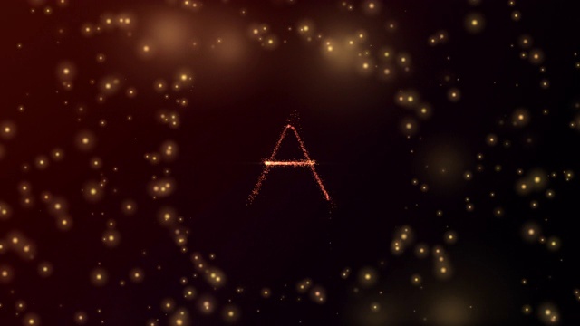 发光粒子形成字母A与球开放和红色发光背景在3D和淡出视频素材