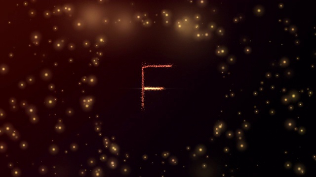 发光粒子形成字母F与球开放和红色发光背景在3D和淡出视频素材