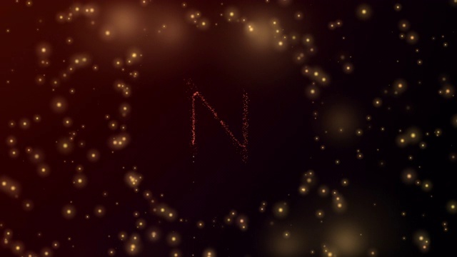 发光粒子形成字母N与球开放和红色发光背景在3D和淡出视频素材