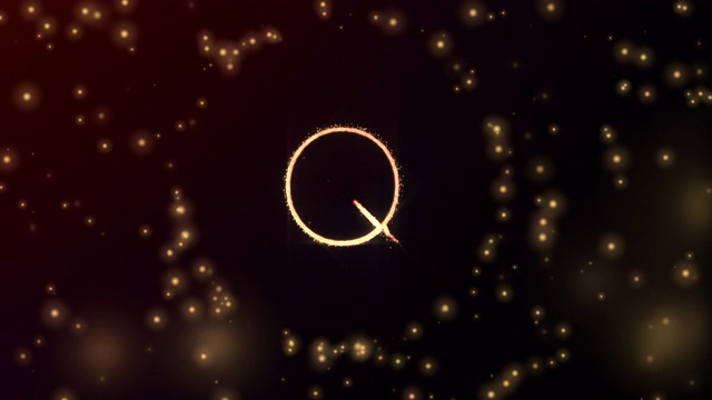 发光粒子塑造字母Q与球开放和红色发光背景在3D和淡出视频素材