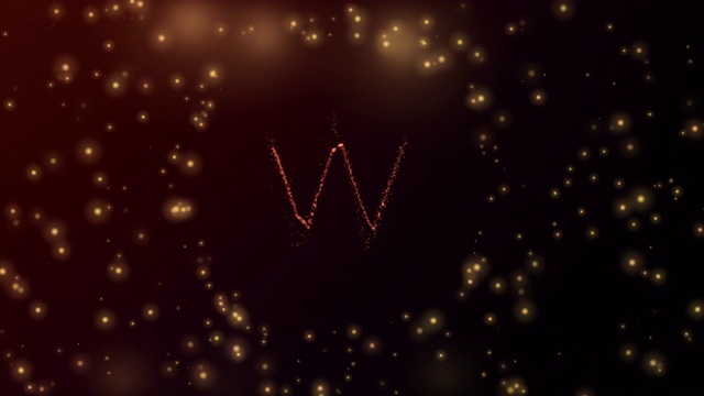 发光粒子形成字母W与球开放和红色发光背景在3D和淡出视频素材