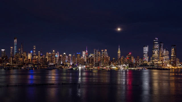 美丽的曼哈顿中城在纽约日落和月出时间视频素材