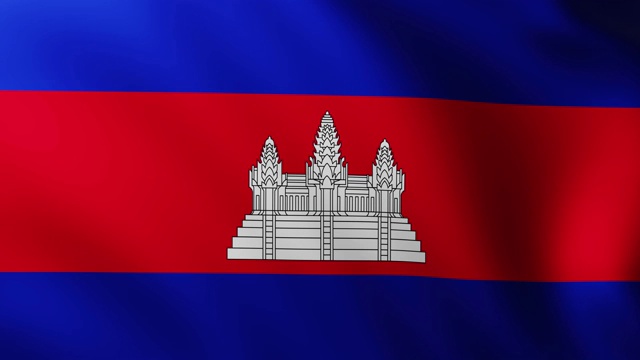巨大的柬埔寨国旗背景在风中飘扬视频下载