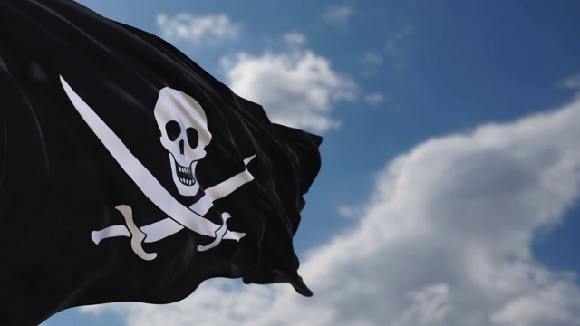 在天空中挥舞着海盗的旗帜。视频素材