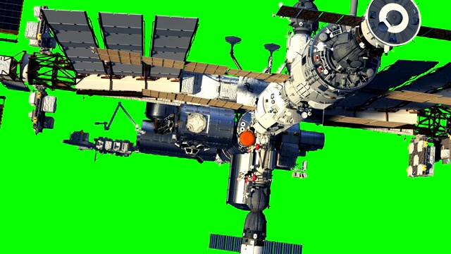 商业航天器准备与国际空间站对接。绿屏,4 k。视频素材