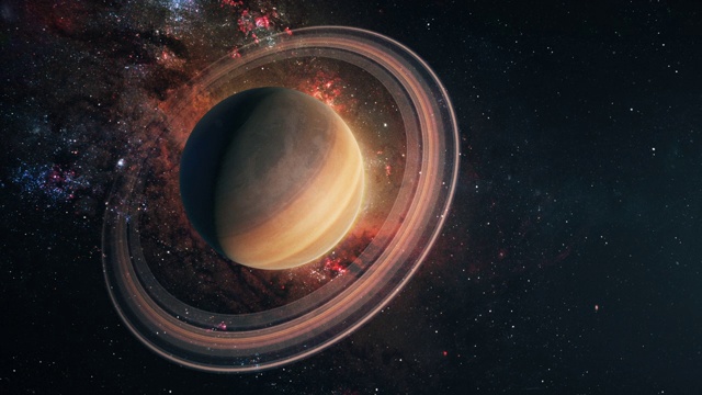 土星在外太空对抗恒星和银河系视频素材
