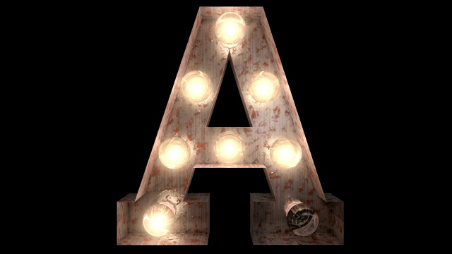 生锈的钢灯泡字母A视频下载