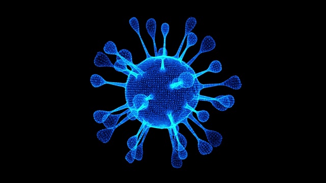 冠状病毒细胞。阿尔法通道上有引起呼吸道感染的动画病毒。3D渲染循环4k视频下载