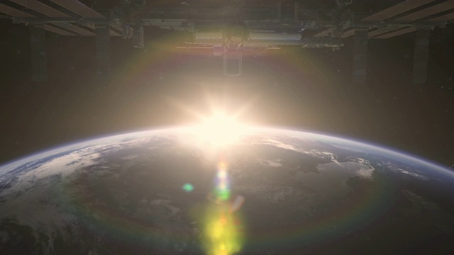 黎明时分，国际空间站在头顶滑翔视频素材